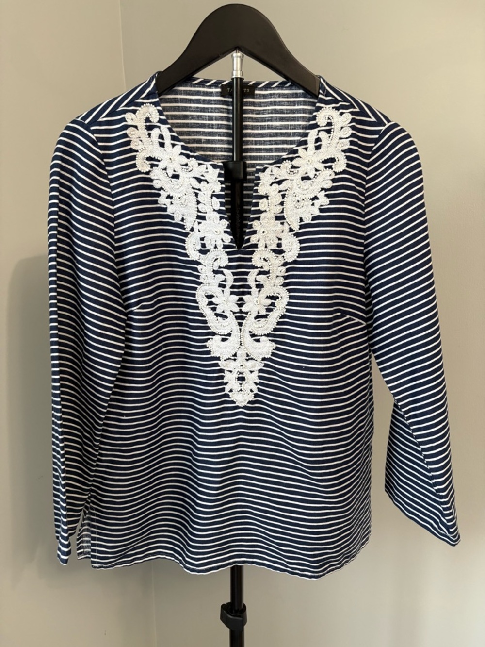 Talbots Coastal Grandmother Luxe Linen Embroidered Tunic XS
